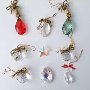 Eight Acrylic Crystal-like Ornaments one Crystal Star. All pre-2000s Vintage.
